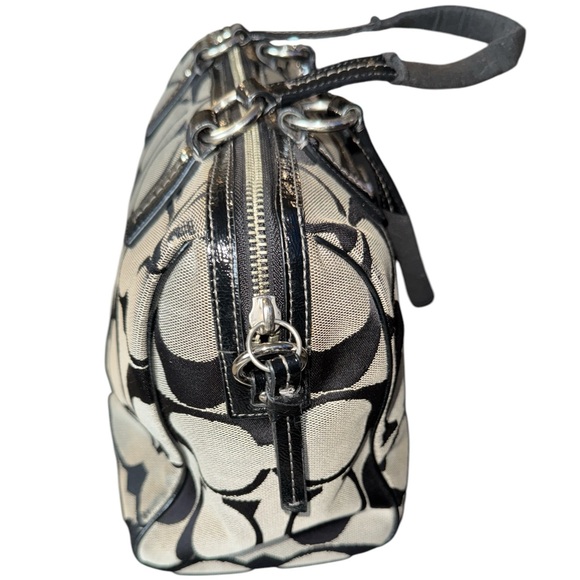 Coach Signature Print Satchel Black & Grey Handbag. 12x8x5 Inches GUC - Picture 8 of 10